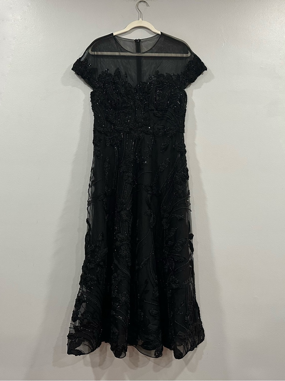 Mac Duggal 69003 Black Embellished Lace Illusion Cocktail Dress sz 10 - Picture 3 of 10